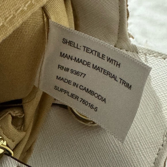 Liz Claiborne Tan White Wooden Handle Raffia Look Purse bag Euro Summer Classic - Picture 11 of 16